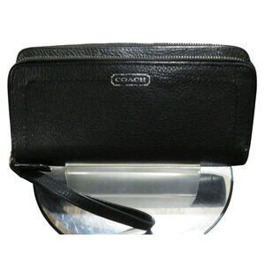 Coach Black Pebbled Leather Double Zip Around Accordion Continental Long Wallet